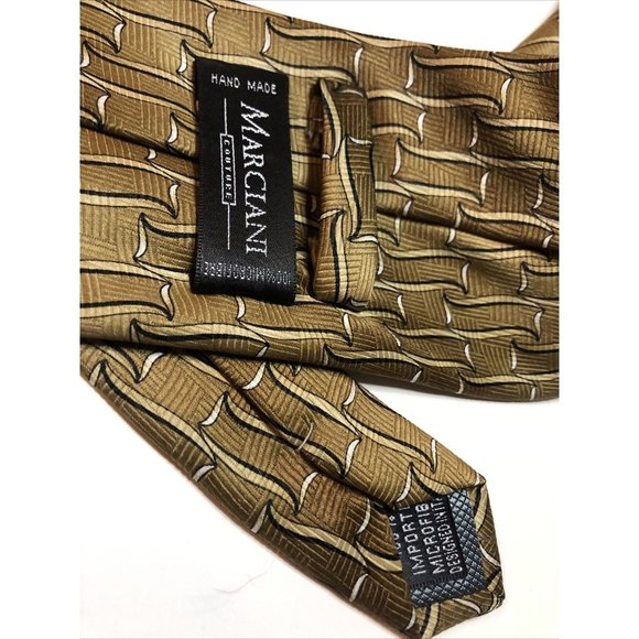 Handmade Necktie Golden Gold Unique Pattern Black White 55" Vintage NEAT - Picture 2 of 2